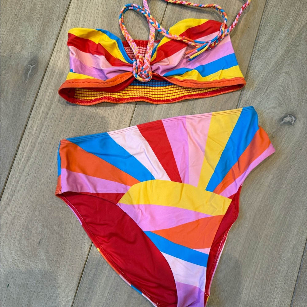 Women’s Multicolor Stripe High-Waist Bikini Set